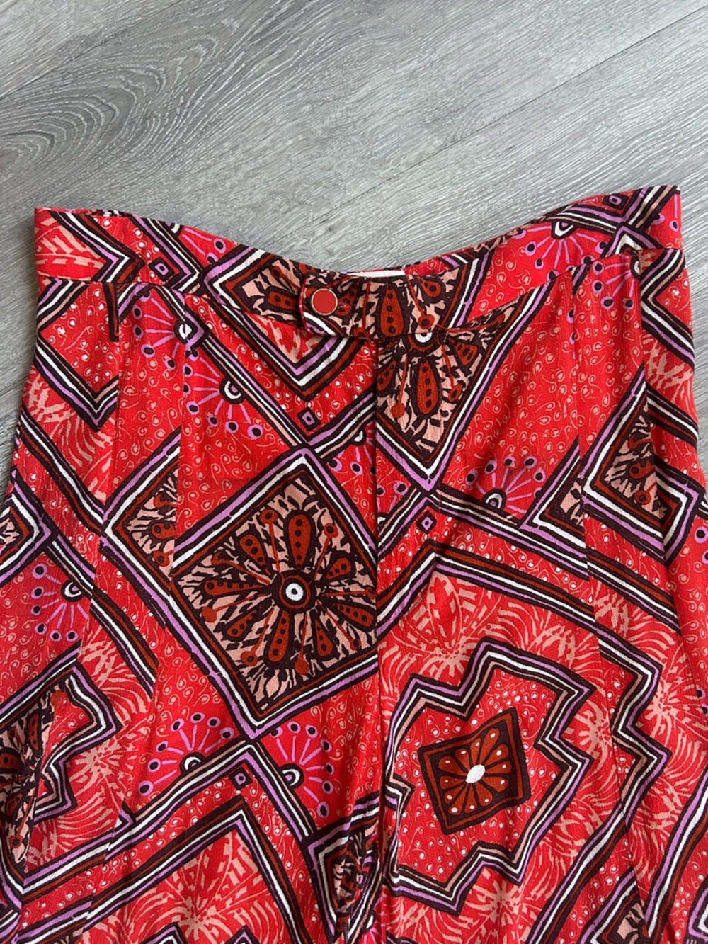 Anthropologie Geometric Bohemian Red/Orange Patterned Wide-Leg Palazzo Pants 6 - Picture 4 of 4